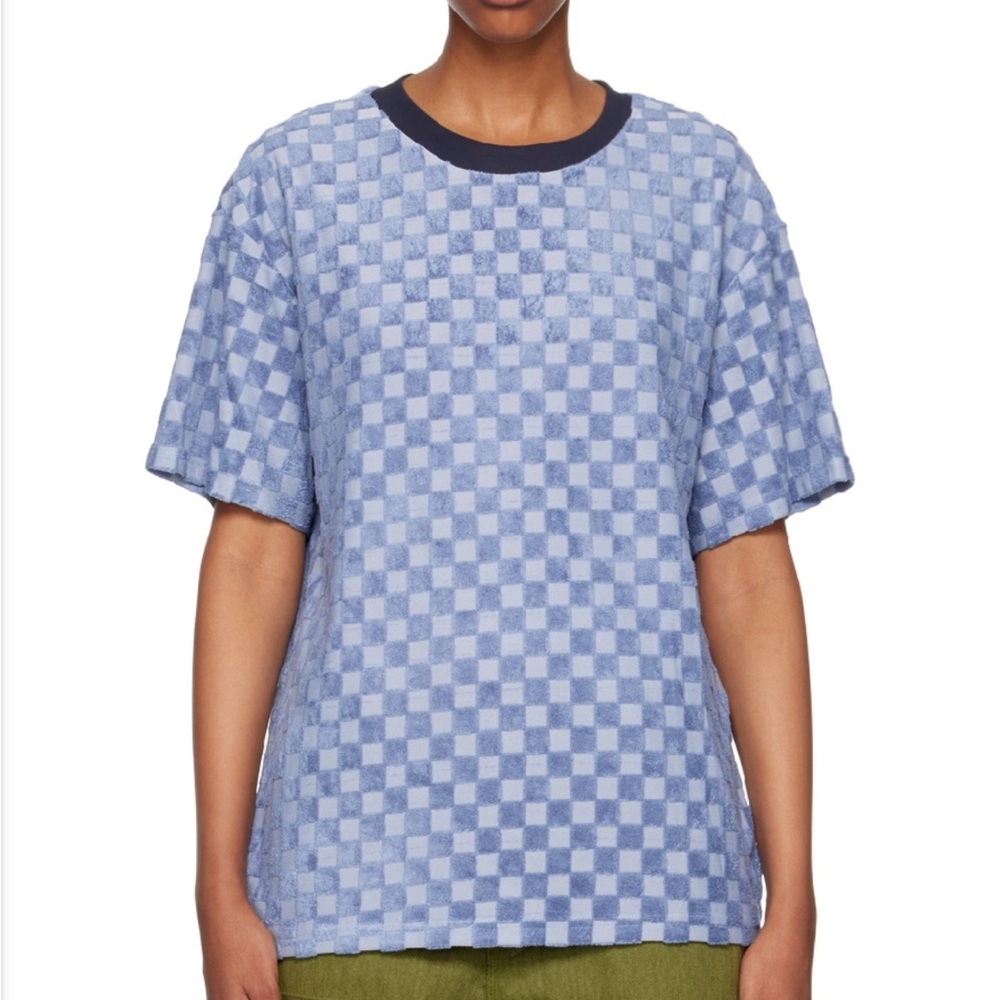 Brain dead light blue checkered burnout tee**NET